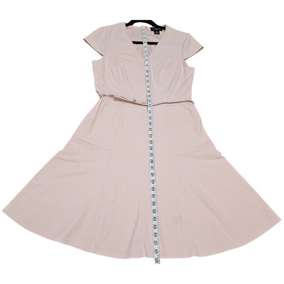 Liz Claiborne Womens Pink Short-Sleeve V-Neck Belted A-Line Dress Size 8 - Picture 10 of 14